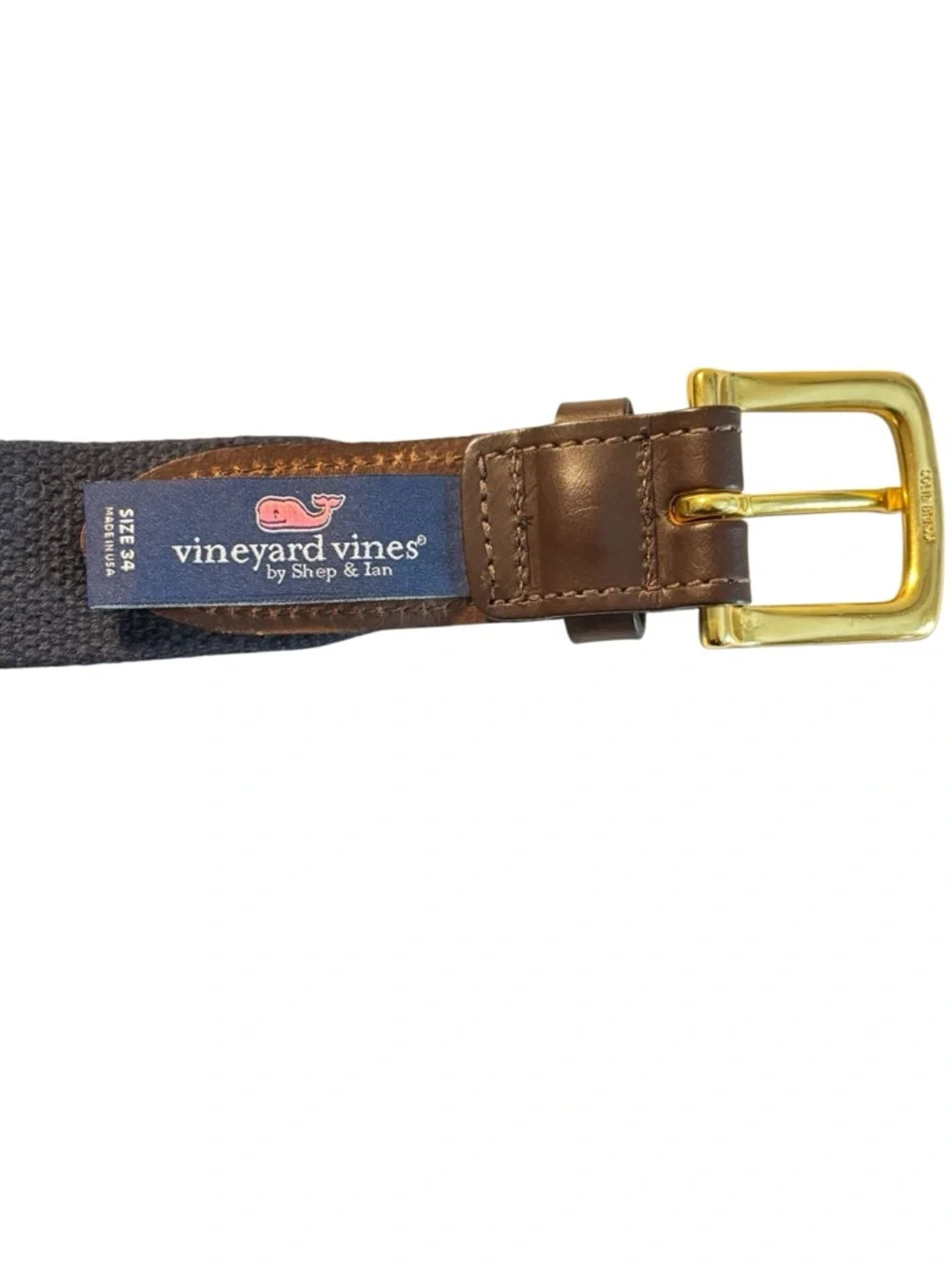 Vineyard Vines Blue Green Canvas Leather Belt Size 34 Whale Embroidered Preppy